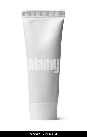 close-up of tube, mock-up template for toothpaste, cream, gel or shampoo, blank package isolated on white background, medicine or cosmetics concept Stock Photo