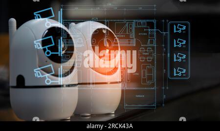 smart home concept and wireless control technology and security, ip camera Stock Photo