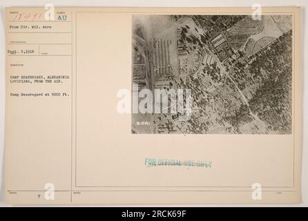 Aerial view of Camp Beauregard, Alexandria, Louisiana, taken on September 5th, 1918, at an altitude of 5000 ft. This photograph was issued for official use only and is labeled as 18491. Stock Photo