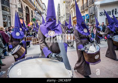 A drummer in a Semana Santa procession in Zaragoza, Spain Stock Photo