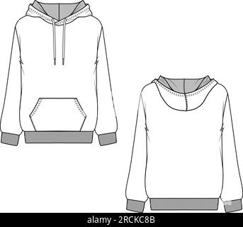 Casual fashion Hoodie Technical flat sketch drawing vector Stock Vector