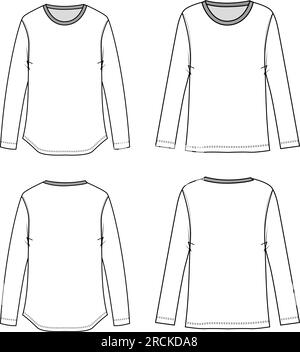 Casual Basic Long Sleeve Crew neck tops sketches vector design Stock Vector