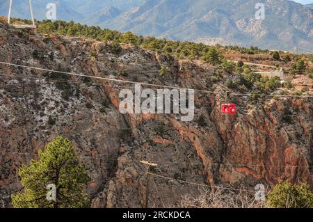 Cable car crossing the canyon at Royal Gorge Bridge park in Cañon City, Colorado Stock Photo