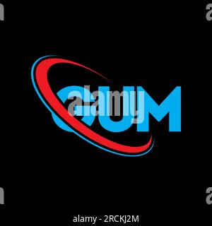 GUM logo. GUM letter. GUM letter logo design. Initials GUM logo linked with circle and uppercase monogram logo. GUM typography for technology, busines Stock Vector