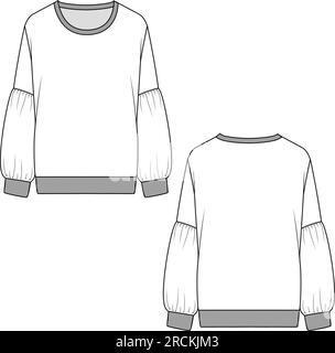 Fashion Lantern Sleeve crew neck Sweatshirt technical Flat sketch drawing vector design Stock Vector