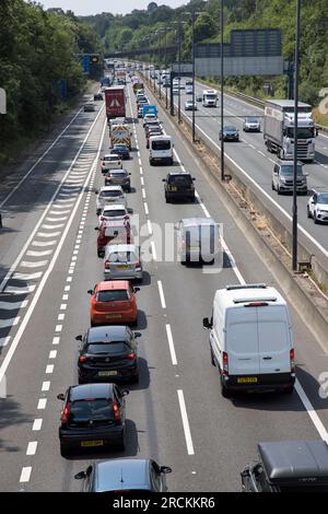Traffic building up on the M4 at Newport, Wales, UK Stock Photo