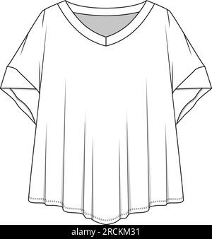 Fashion oversized V Neck fancy sleeve flat sketch drawing vector design Stock Vector