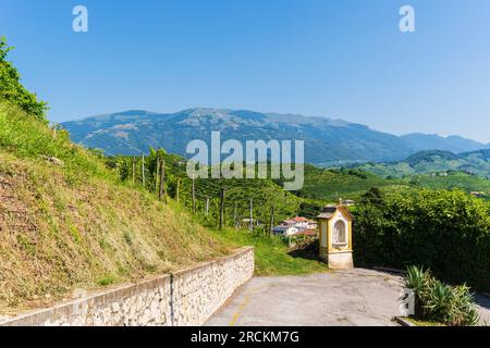 Italy Veneto Vidor  - The Path to the War Memorial Monument and Chapel of Our Lady of Sorrow / Way of the Cross Stock Photo