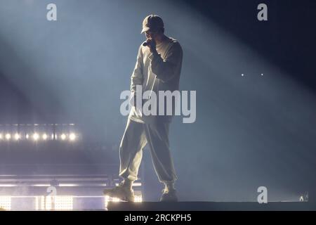 Chicago, USA. 14th July, 2023. Rapper NF (Nathan Feuerstein) during the Hope Tour at Allstate Arena in Rosemont, Illinois on July 14, 2023 (Photo by Daniel DeSlover/Sipa USA) Credit: Sipa USA/Alamy Live News Stock Photo