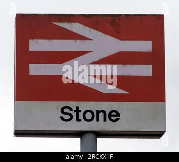British Rail station sign at Stone, Staffordshire, England, UK Stock Photo