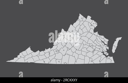 The Virginia State administrative map isolated on dark background Stock Vector