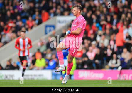 Chesterfield, UK. 15th July, 2023. Chesterfield Goalkeeper Harry Tryer (1) On Loan from Everton during the Chesterfield FC vs Sheffield United FC Pre-Season friendly match at SMH Group Stadium, Chesterfield, United Kingdom on 15 July 2023 Credit: Every Second Media/Alamy Live News Stock Photo