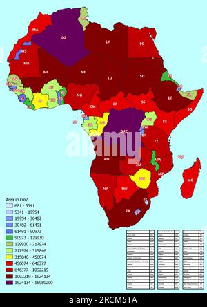 Africa map with countries classified by area Stock Photo