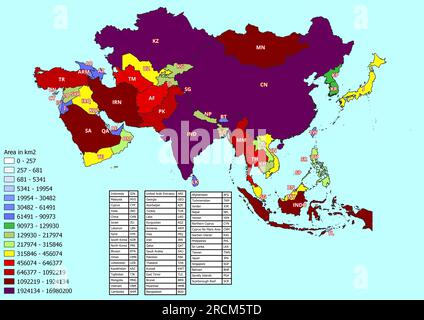 Asia map with countries classified by area Stock Photo