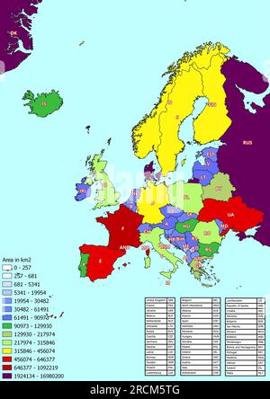 Europe map with countries classified by area Stock Photo