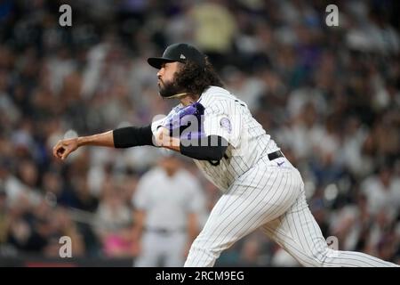 Atlanta, GA. USA; Colorado Rockies relief pitcher Justin Lawrence (61)  delivers a pitch during a major league baseball game against the Atlanta  Brave Stock Photo - Alamy