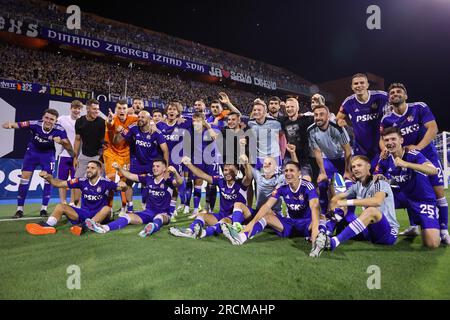 Zagreb, Croatia. 15th July, 2023. Luka Ivanusec of Dinamo Zagreb leaves the  pitch with an injury during the Supersport Supercup match between GNK Dinamo  Zagreb and HNK Hajduk Split at Maksimir stadium