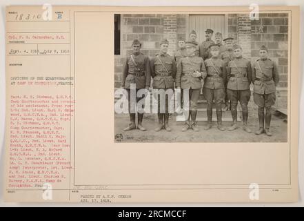 LT. COL. GEO. LUBEROFF, Chief Q.M. of the 1st Army, is pictured with some  of his assistants. In the front row, from left to right, are Lt. Cel.  Jeremiah Beall, Ord., Chief