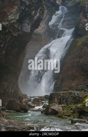 Amazing waterfall Cascada de la Cueva of rio Arazas in the National Park of Ordesa , Aragon, Huesca, Spain Stock Photo