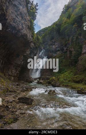 Amazing waterfall Cascada de la Cueva of rio Arazas in the National Park of Ordesa , Aragon, Huesca, Spain Stock Photo