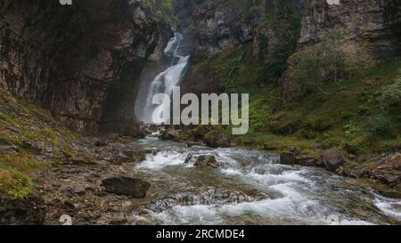 Amazing waterfall Cascada de la Cueva of rio Arazas in the National Park of Ordesa , Aragon, Huesca, Spain Stock Photo