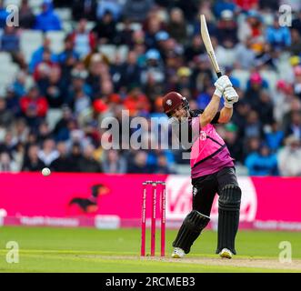 Edgbaston, Birmingham, UK. 15th July 2023; Edgbaston, Birmingham, England: Vitality Blast T20 League Cricket Final, Somerset versus Essex: Sean Dickson of Somerset Credit: Action Plus Sports Images/Alamy Live News Stock Photo