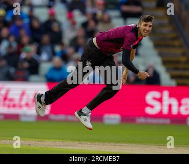 Edgbaston, Birmingham, UK. 15th July 2023; Edgbaston, Birmingham, England: Vitality Blast T20 League Cricket Final, Somerset versus Essex: Craig Overton of Somerset Credit: Action Plus Sports Images/Alamy Live News Stock Photo