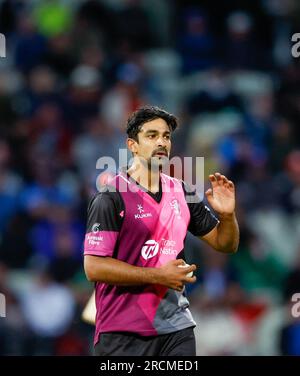 Edgbaston, Birmingham, UK. 15th July 2023; Edgbaston, Birmingham, England: Vitality Blast T20 League Cricket Final, Somerset versus Essex: Ish Sodhi of Somerset Credit: Action Plus Sports Images/Alamy Live News Stock Photo