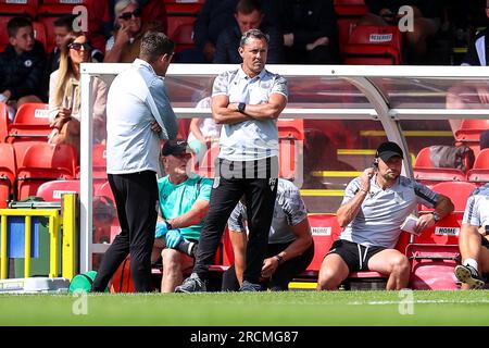 Cleethorpes, UK. 15th July, 2023. Grimsby Town manager Paul Hurst during the Pre-season friendly match Grimsby Town vs Hull City at Blundell Park, Cleethorpes, United Kingdom, 15th July 2023 (Photo by Ryan Crockett/News Images) in Cleethorpes, United Kingdom on 7/15/2023. (Photo by Ryan Crockett/News Images/Sipa USA) Credit: Sipa USA/Alamy Live News Stock Photo