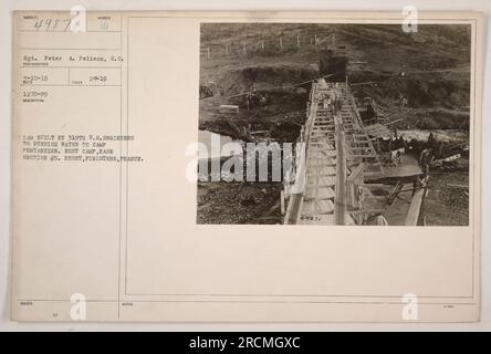 319th U.S. Engineers built a dam to provide water to Camp Pentanezen, a rest camp in Brest, Finistere, France. The photograph was taken on March 10, 1919, by Sgt. Peter A. Pelison. It is identified as subject 49871 with description number issued 27-19. Stock Photo