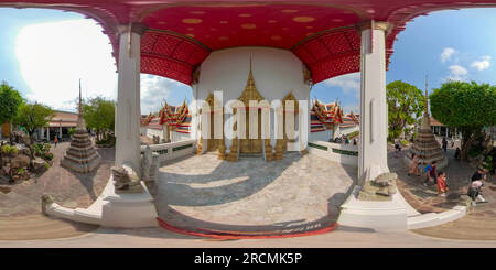 360 degree panoramic view of Gilded Doors, Wat Pho, Bangkok, Thailand