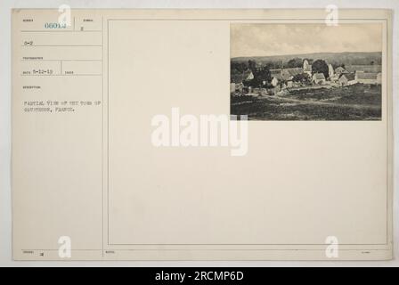 This photograph depicts a partial view of the town of Courtecon, France. It is part of the collection of photographs documenting American military activities during World War One. Stock Photo