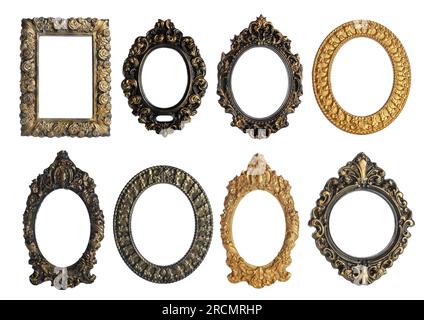 Set of different vintage frames on white background Stock Photo