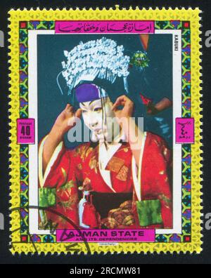 AJMAN - CIRCA 1976: stamp printed by Ajman, shows Kabuki, circa 1976 Stock Photo