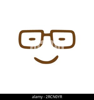 Happy face with glasses doodle icon. Emoticon in hand drawn style isolated on white background Stock Vector