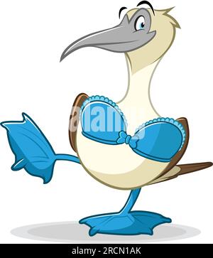 cartoon vector illustration of a booby bird wearing bra Stock Vector