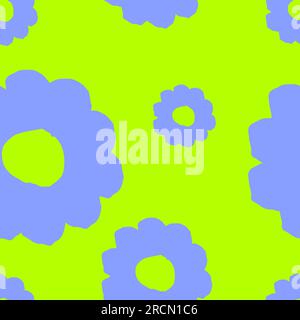 Y2K daisy flowers seamless pattern in funky style. Aesthetic floral background in vivid acid trendy colors. Psychedelic square banner template for Stock Vector