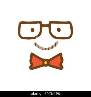 Emoticon with glasses and a bow tie doodle icon. Emoticon in hand drawn style isolated on white background Stock Vector