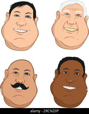 cartoon vector of four fat male heads Stock Vector