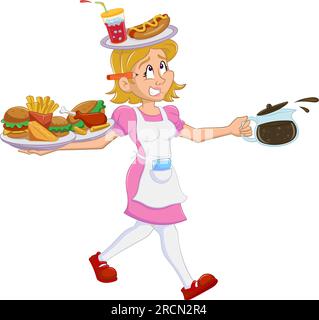 cartoon vector illustration of a waitress stressed Stock Vector