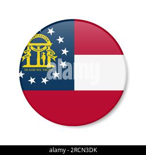 Georgia flag circle button icon, US state round badge with shadow. 3D realistic vector illustration isolated on white. Stock Vector