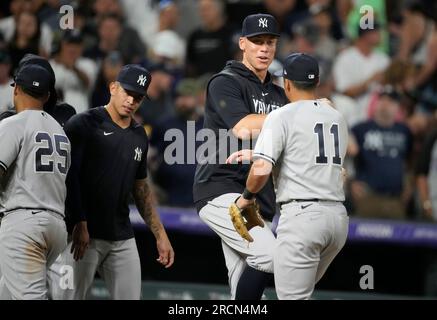 Injured New York Yankees outfielder Aaron Judge spits a seed as he watches  from the dugout during the fourth inning of a baseball game against the  Seattle Mariners, Saturday, Sept. 8, 2018