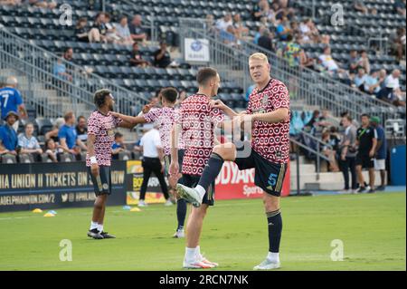 Chester, Pennsylvania, USA. 15th July, 2023. July 15, 2023, Chester PA- Philadelphia Union player, JAKOB GLESNES (5) warms up before the match with NYCFC at Subaru Park in Chester PA (Credit Image: © Ricky Fitchett/ZUMA Press Wire) EDITORIAL USAGE ONLY! Not for Commercial USAGE! Credit: ZUMA Press, Inc./Alamy Live News Stock Photo