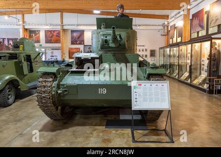 PAROLA, FINLAND - JUNE 10, 2017: Captured Soviet tank T-26m model 1933 in the Museum of armored vehicles in Parola Stock Photo