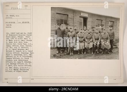 LT. COL. GEO. LUBEROFF, Chief Q.M. of the 1st Army, is pictured with some  of his assistants. In the front row, from left to right, are Lt. Cel.  Jeremiah Beall, Ord., Chief