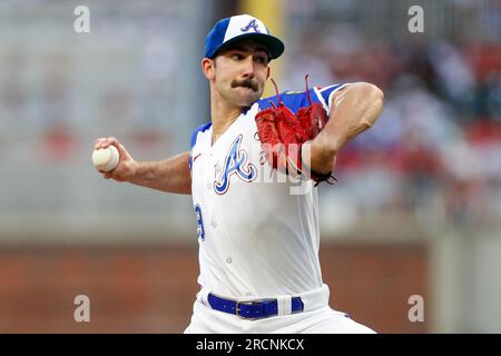 Atlanta Braves starting pitcher Spencer Strider (99) throws to the plate during a MLB regular season game between the Chicago White Sox and Atlanta Br Stock Photo