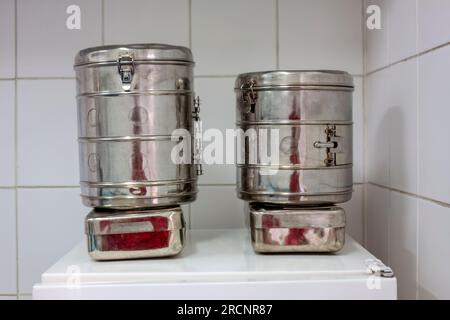 Stainless steel container to keep food warm Stock Photo - Alamy