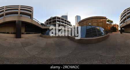 360 degree panoramic view of Mitchell Library South Facade, Macquarie Street wing and rear of Parliament House Sydney New Building.