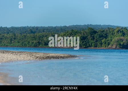 Small tropical beach, Granito de Oro island, Coiba national park, Panama, Central America -stock photo Stock Photo