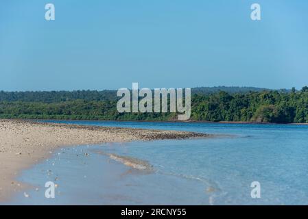 Small tropical beach, Granito de Oro island, Coiba national park, Panama, Central America -stock photo Stock Photo